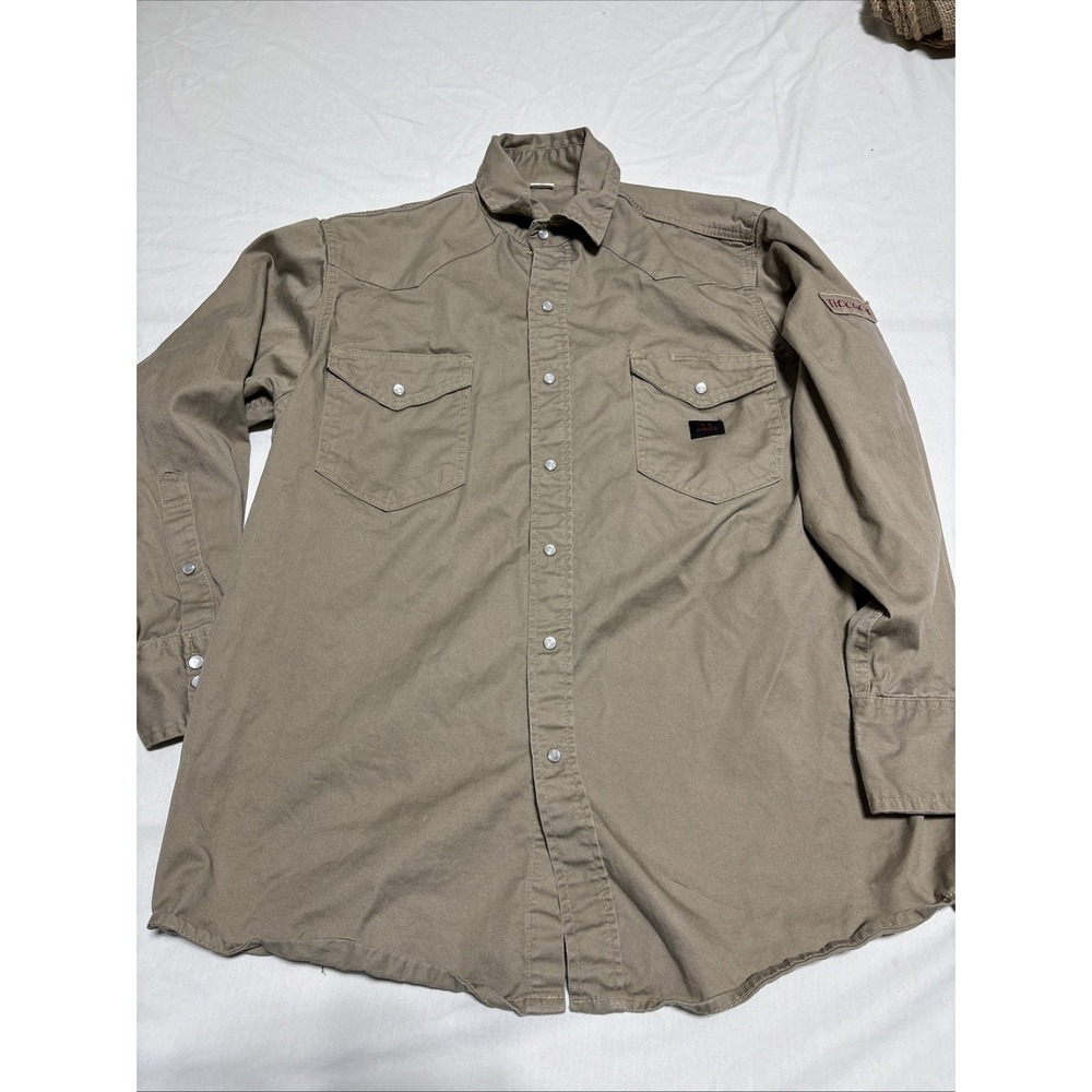 Titicaca Snap Front Flame Resistant Long Sleeve Work Shirt‎ Men's L Tan